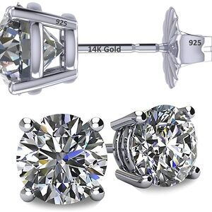 14k Gold Post & Sterling Silver 4 Prong Stud Earrings Pure Brilliance Zirconia